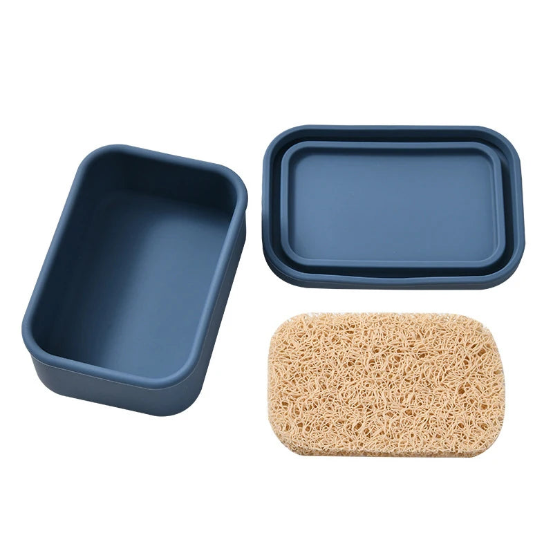 Large Leakproof Travel Soap Case Silicone Box Draining Layer Enhanced Qme Navy blue