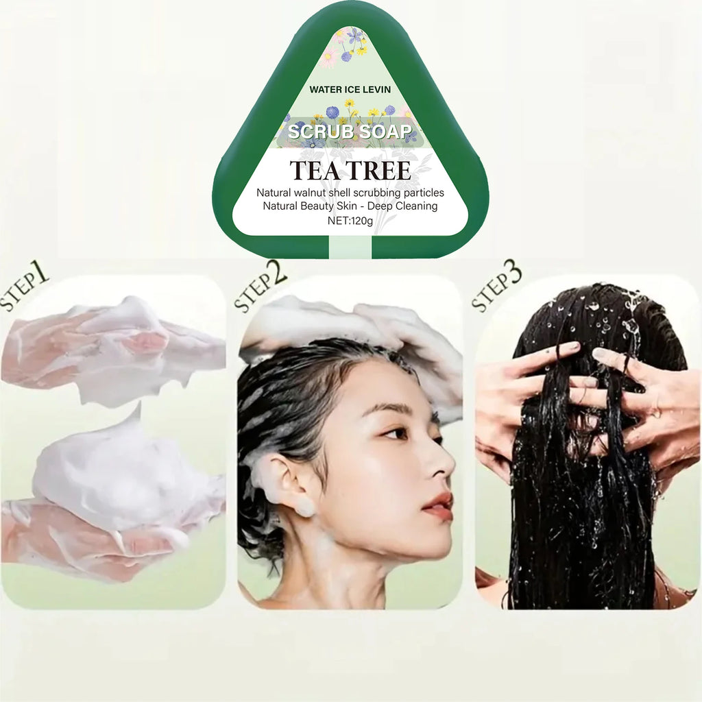 Tea Tree Scrub Soap with Natural Walnut Shell Particles for Deep Cleaning & Natural Beauty Skin Care. Qme