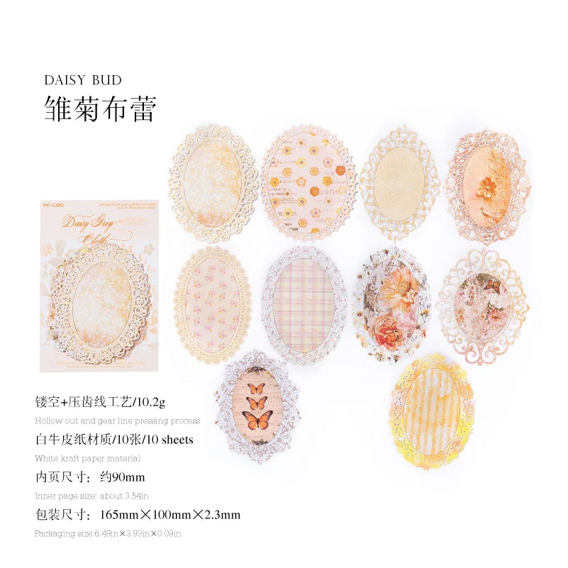 10 pcs Large size Hollow lace material paper DIY Scrapbooking Diary Album Creativity handmade Decorative Junk Journal Supplies Qme A1