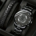 1pc Men's Round Dial Quartz Watch With Stainless Steel Strap & 1pc Bracelet Men's Accessories Qme Black White No