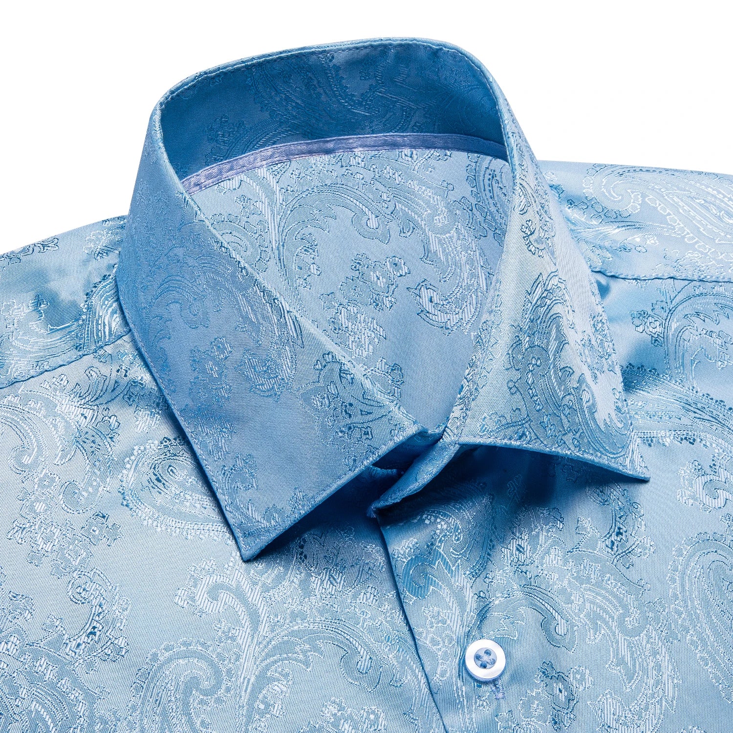 Hi-Tie Jacquard Paisley Light Blue Mens Shirt Long Sleeve Lapel Shirt Blouse Outerwear Wedding Office Breathable Quality Qme