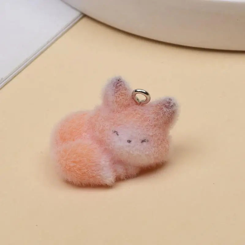 4pcs Resin Material Cute Cartoon Animal Fox Flocking Resin Charms Pendant For Jewelry Making DIY Keychain Necklace Accessories Qme StyleB