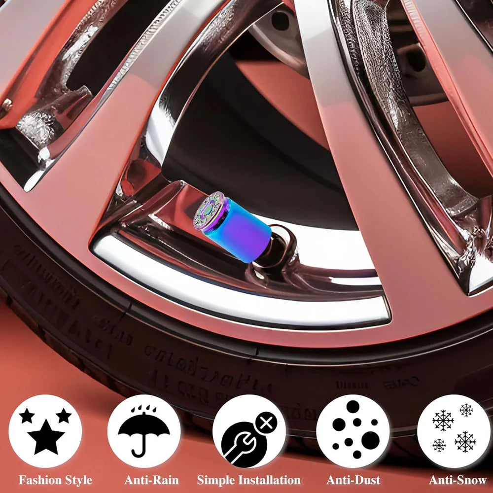 4PCS Bullet Shell Tire Valve Stem Caps, Aluminum Alloy Car Air Stem Cap for Cars, SUV, Trucks, Bikes, Motorcycles, Bicycles Qme