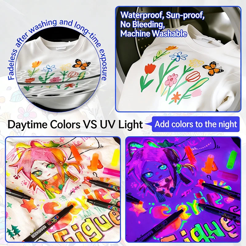 12/24/36 Color Fabric Markers Non Toxic Indelible Permanent Fine Tip Textile Marker Pen for Clothing Fabric Drawing DIY Art Qme