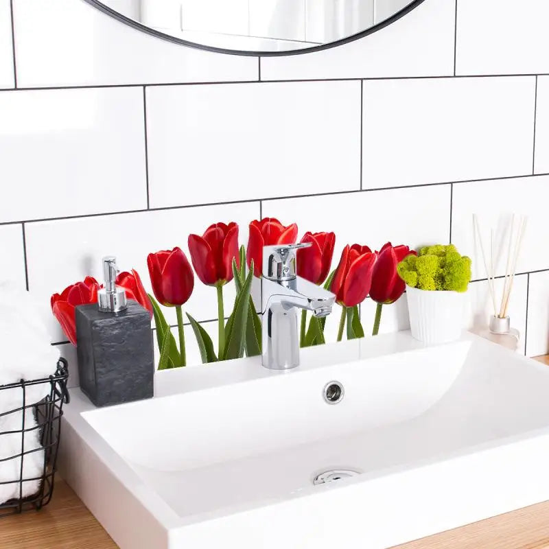 Bathroom Sink Area Backsplash Sticker Floral Waterproof Peel Stick Qme