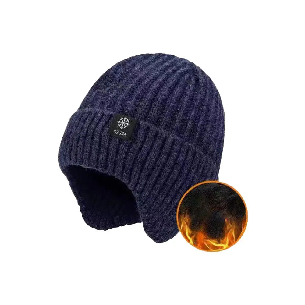 Thick Fleece Lined Beanie Hats with Earflap, Winter Warm Knit Hat for Men Women, Windproof Knit Skull Cap for Winter Outdoor Qme B