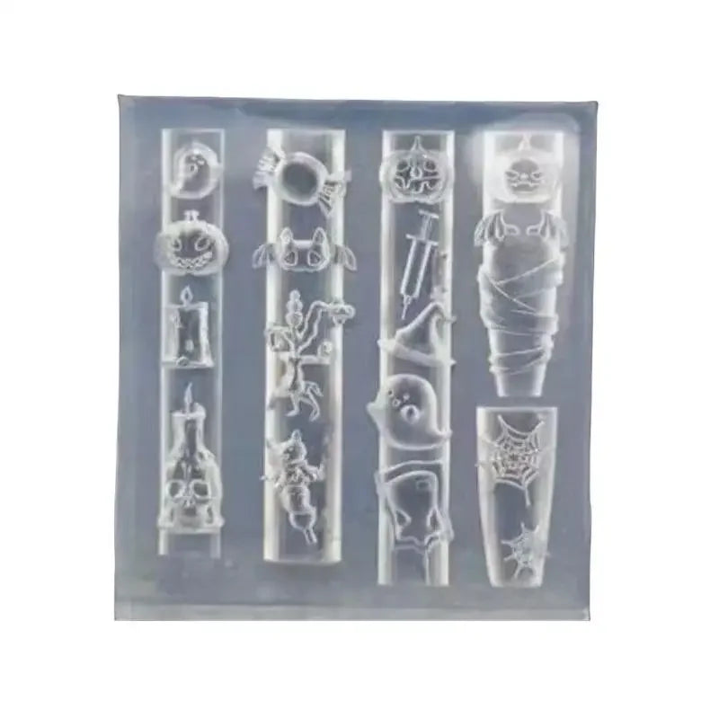Halloween 3D Silicone Nail Mold Pumpkin Skull Bat Ghost Spider Web Qme