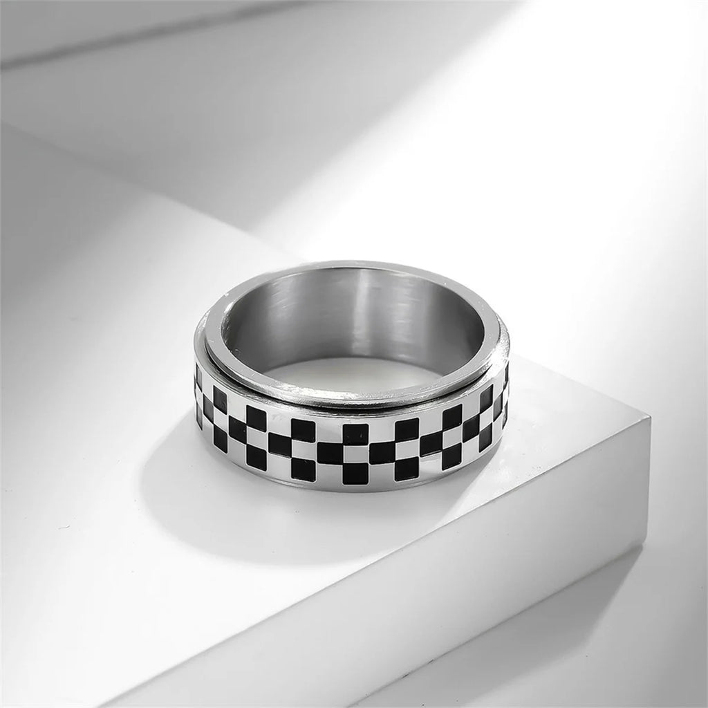 Cross-Border E-Commerce New Product Racing Racing Flag Go Chess Board Black and White Grids Stainless Steel Rotating Ring Qme