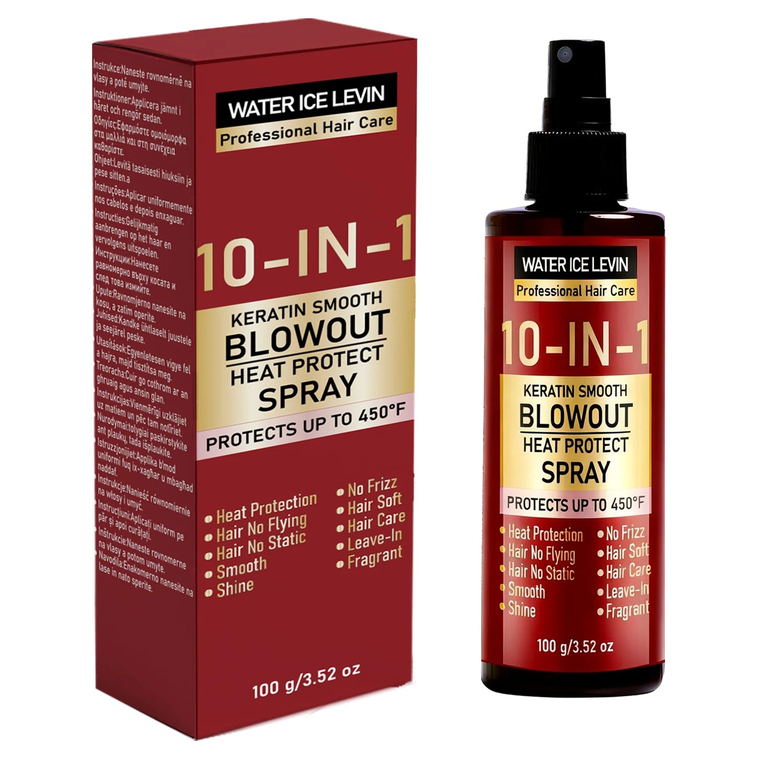 10-in-1 Keratin Heat Protect Spray, Smooth Blowout Anti-Frizz, Protects Up to 450°F with Hyaluronic Acid & Biotin Qme Nourishing