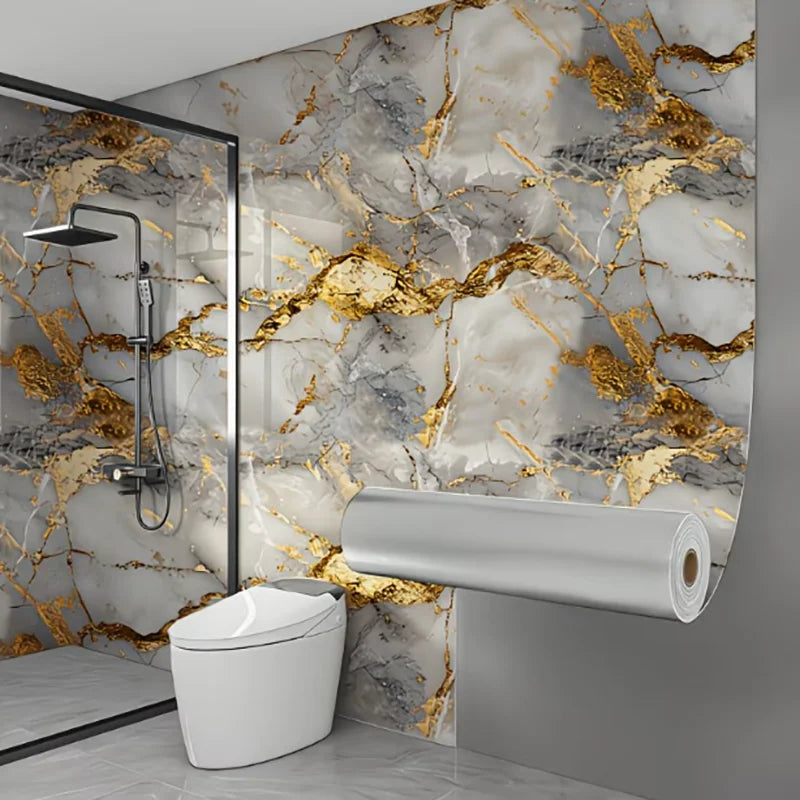 White Vein Grey Marble Kitchen Countertop Film Waterproof Oilproof Heat Resistant Self Adhesive Removable Wall Sticker Qme