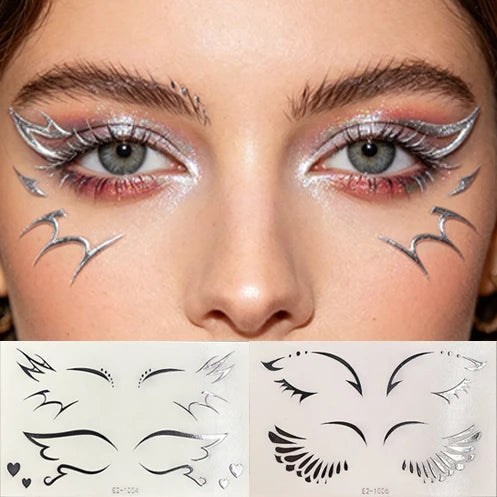 3D Metallic Punk Silver Eye Shadow Stickers Metal Eyeliner Decals Self-adhesive Futuristic Festival Party Eye Makeup Stickers Qme