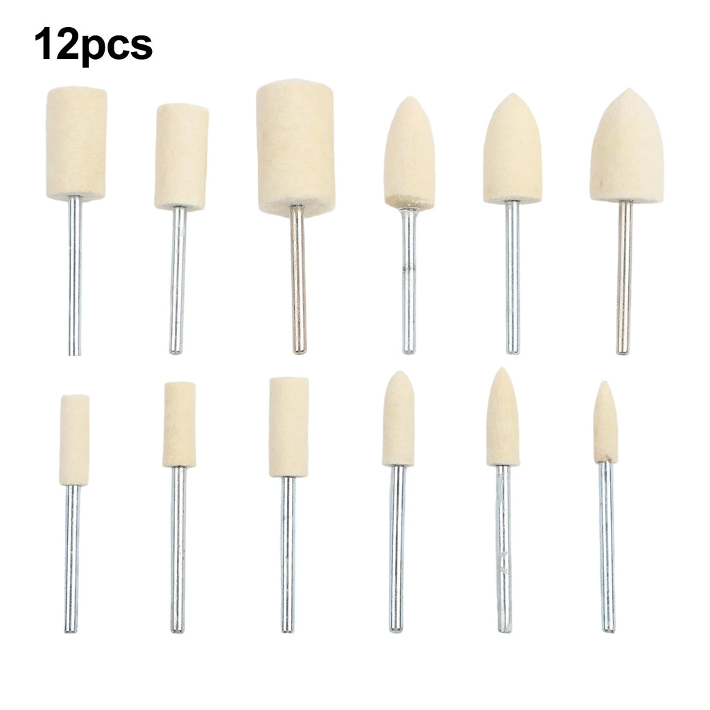 12pcs/set Wool Felt Polishing Heads 20mm Abrasive Burr Drill Bit Grinding Head For Drill Rotary Tool With 2.35 Mm Shank Qme