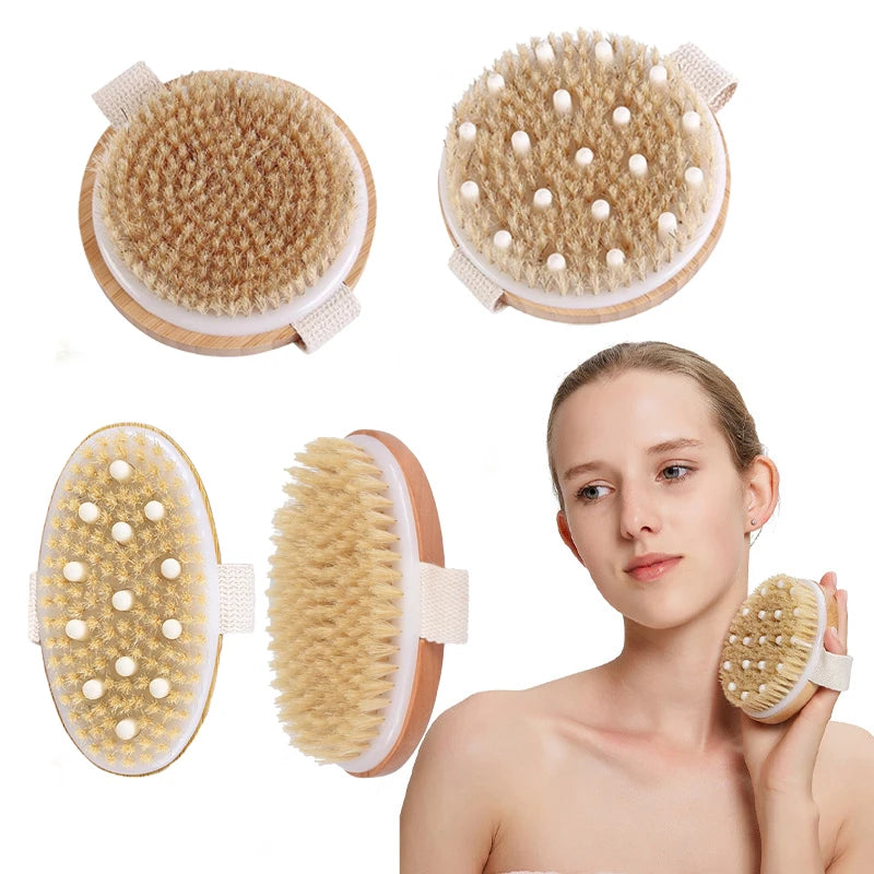 1 Dry Skin Body Massage Brush Natural Bristle Dead Remover Anti Qme