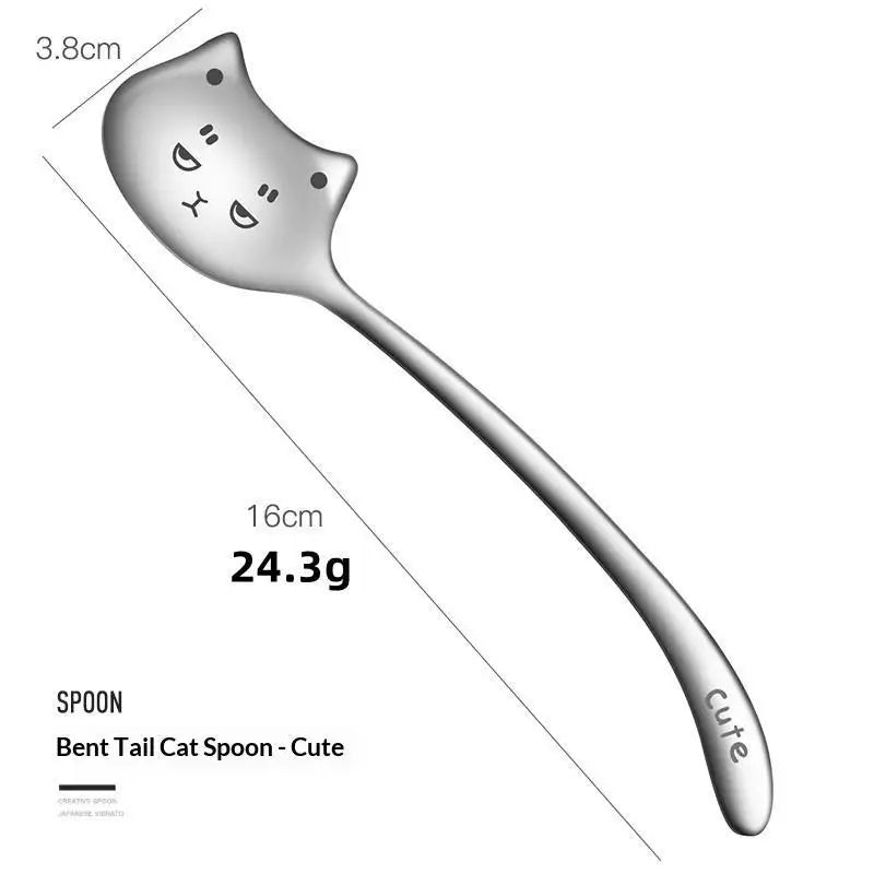 Stainless Steel Cute Cat Spoon Food Grade Cartoon Design Stirring Qme C