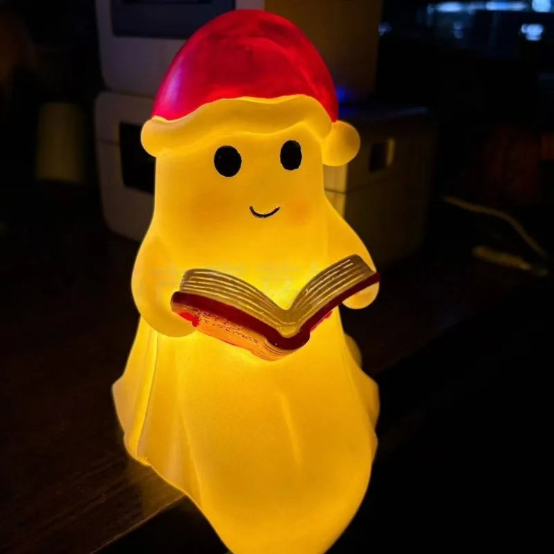 Cute Ghost Reading Book Night Light Spooky Halloween Decor Bedroom Qme Christmas YELLOW