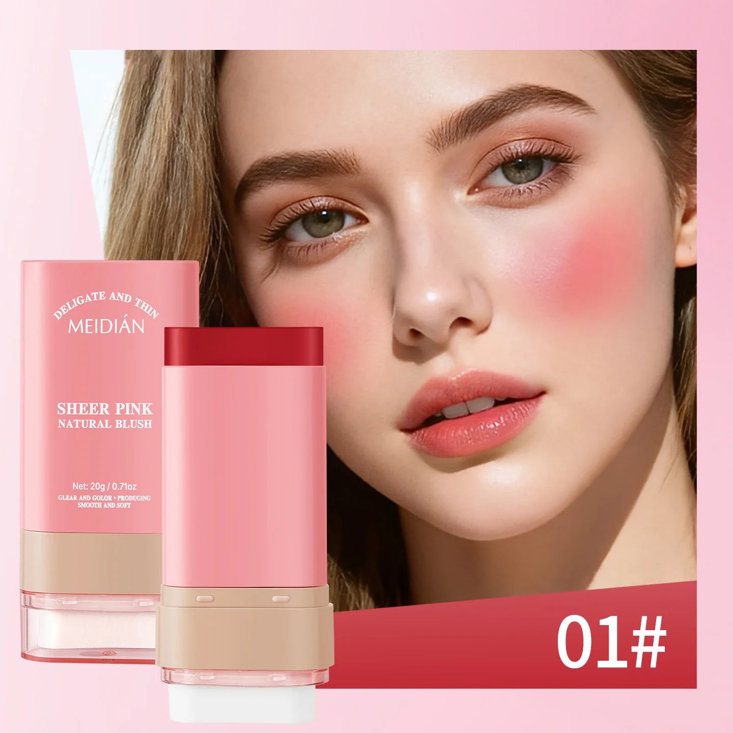 Blusher Stick Natural Lasting Delicate Light Not Easy Fade Creating Qme 01