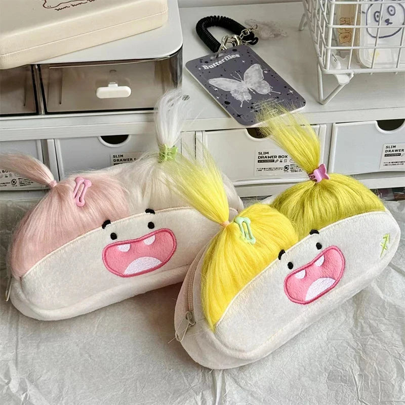 Funny Big Capacity Plush Pencil Bag Creative Cartoon Mouth Girl Pens Qme