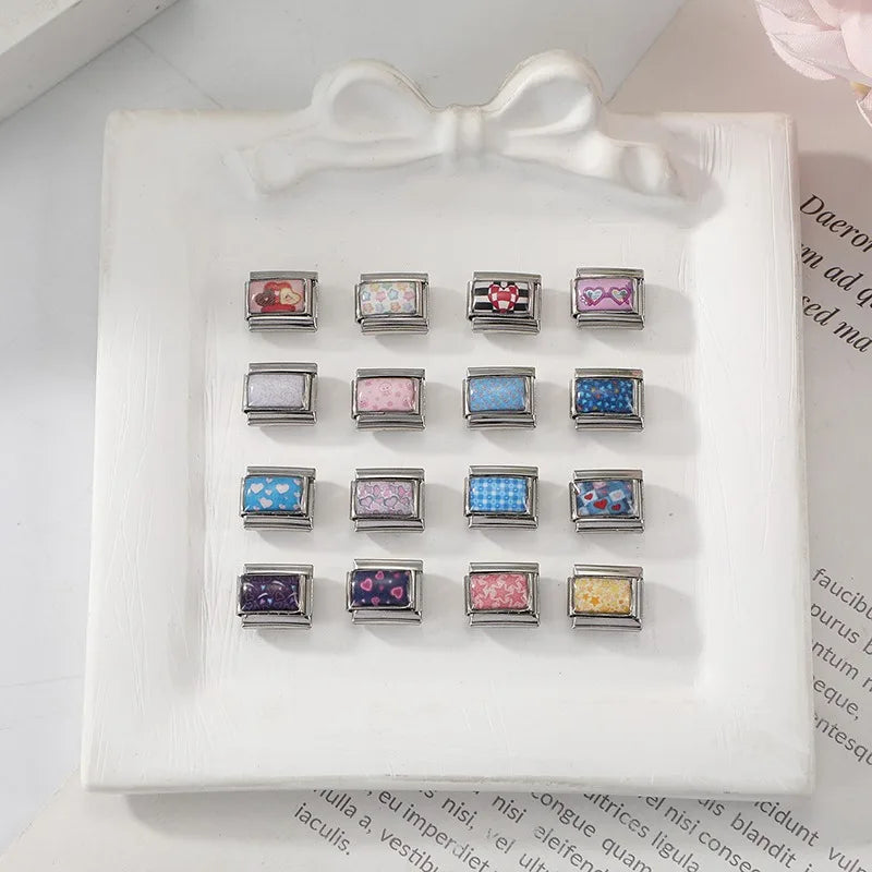 Wholesale Beautiful Flower Black Cat Red Heart Italian Charm Link Fit 9mm Stainless Steel Sweet Bracelet Jewelry Making DIY Gift Qme