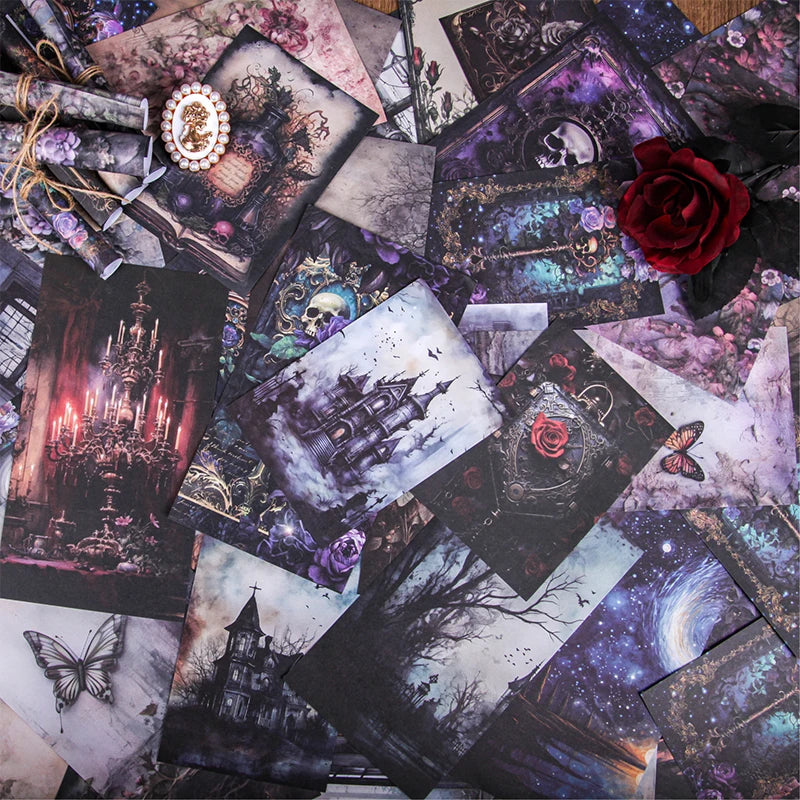 Gothic Dark Style Rose & Skull Scrapbook Paper Perfect for Junk Journal Creation, Greeting Cards and Notebook Decoration. Qme