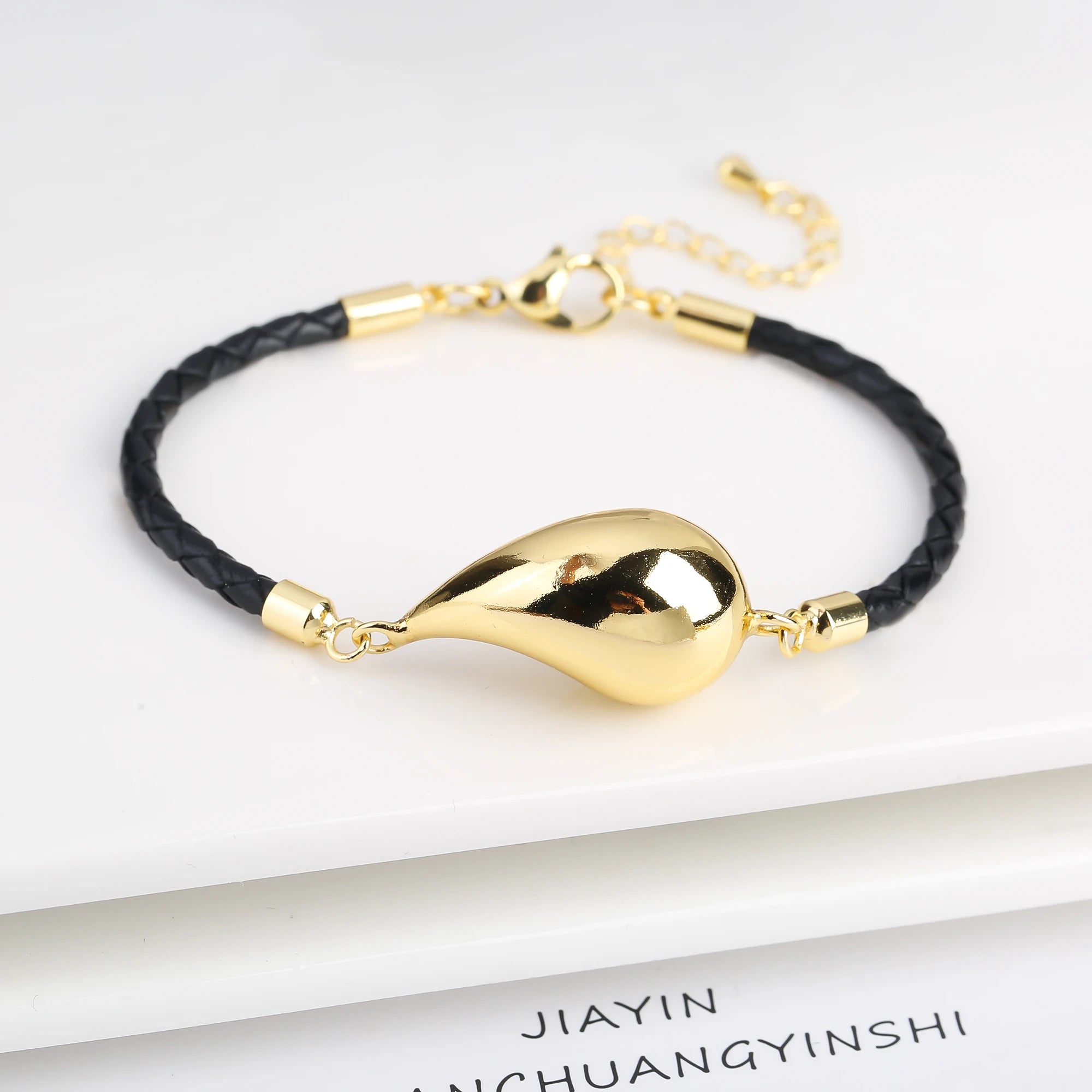 Simple Gold Plated Comma Leather Braided Adjustable Bracelet Fashion Women Water Drop Bracelet for Party Jewelry Gift Daily Wear Qme Color 5