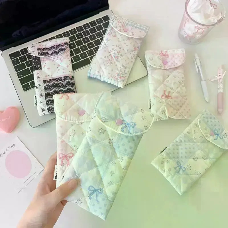 Fashion Floral Bow Snap Pen Bag Lightweight Stationery Organizer Qme