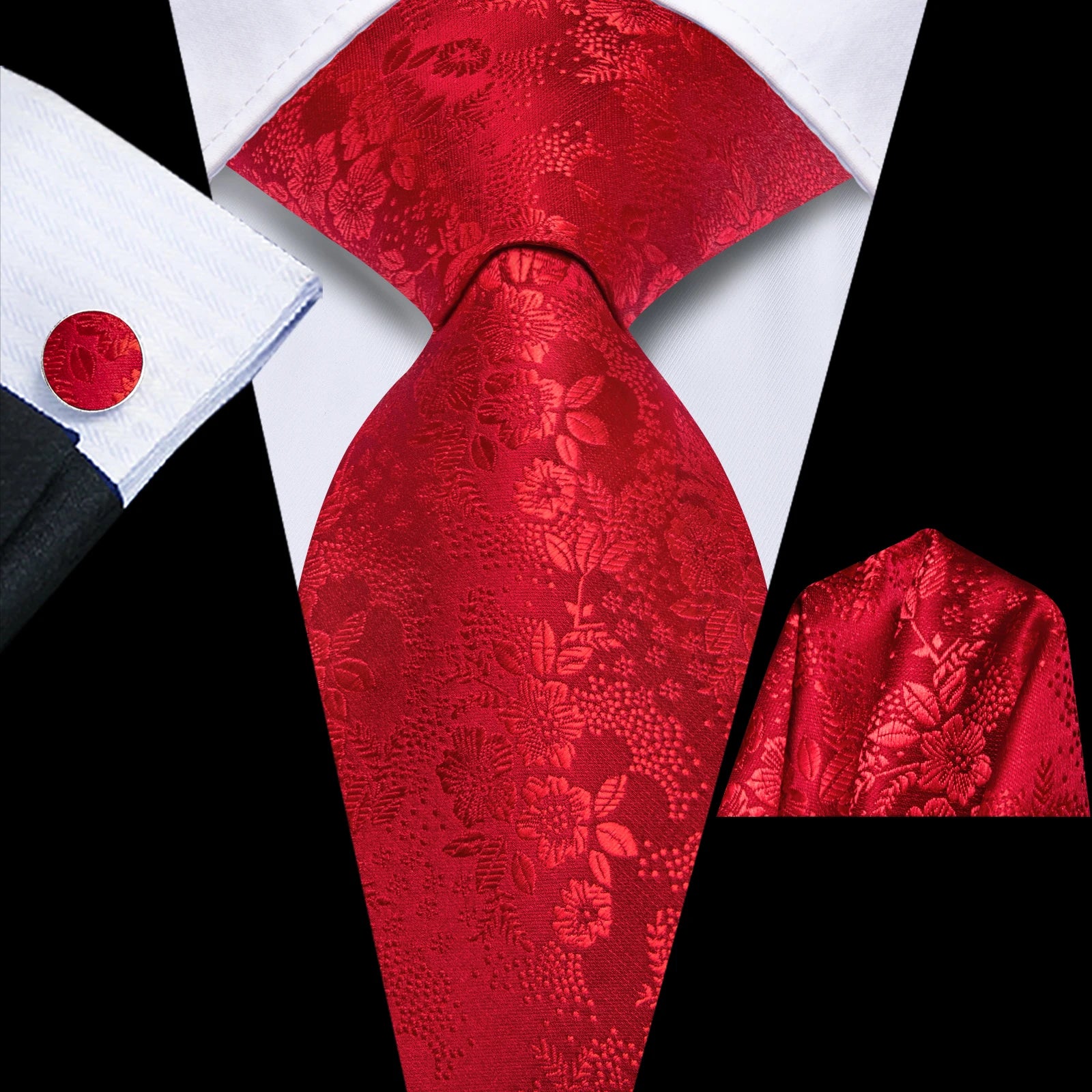 Hi-Tie Black Blue Orange Floral Mens Fashion Necktie Handkerchief Cufflinks for Tuxedo Classic Tie Man Gift Valentine's Day Qme HT-N-0112