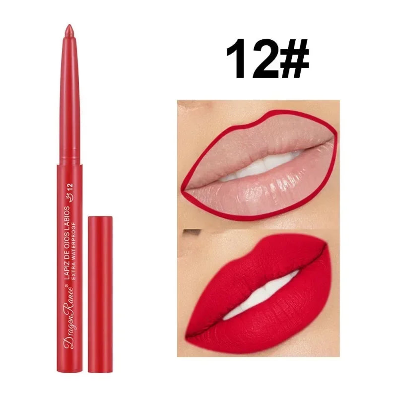 Waterproof Matte Lipliner Pencil Sexy Red Contour Lip Tint Lip Stick Lasting Moisturising Non-stick Cup Lips Makeup 12Colors Qme 12