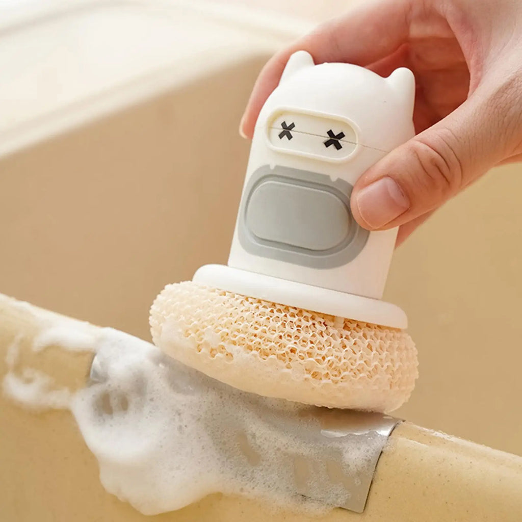 Dish Brush Soap Dispenser Kitchen Press Scrub Sponge Cookware Qme