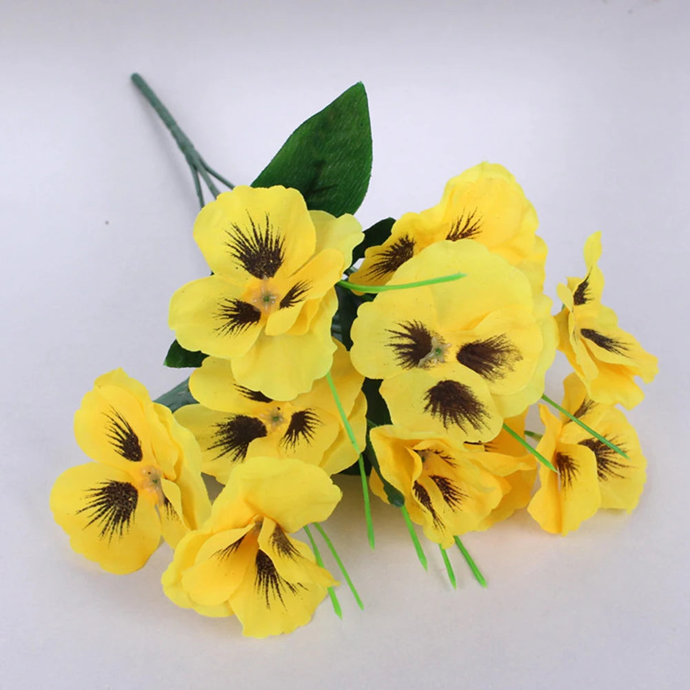 1 Pc Artificial Pansy Flowers Fake Flower For Wedding Party Home Plant Bunch Balcony Decoration Artificial Flowers Qme Yellow
