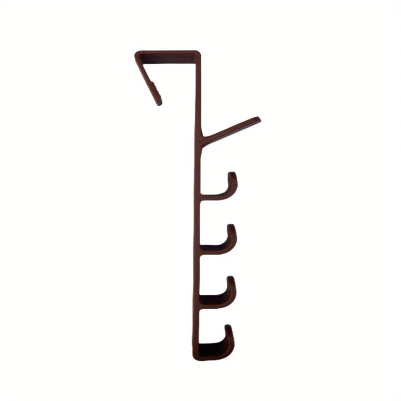 1pc Over The Door Hook Hanger, 5-Hook Plastic Organizer Rack For Coats, Hats, Robes, Shirts, Belts, Towels, Closet And Bathroom Qme Brown