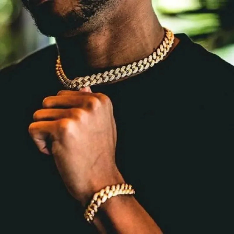 3-piece set hip-hop watch set with rhinestone bracelet and necklace, quartz Qme
