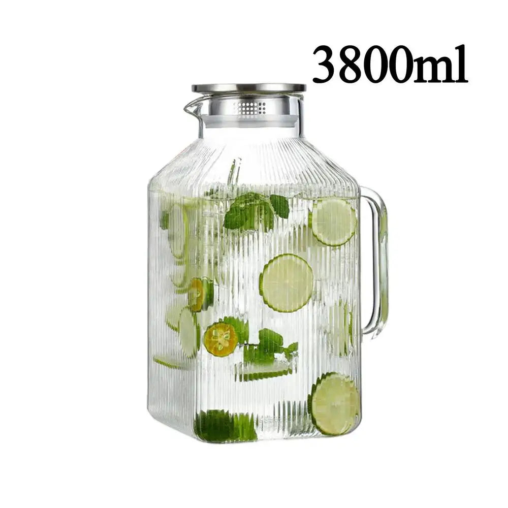 Glass Pitcher with Lid 3.8L Large Leakproof Glass Drink Pitcher Tea Jugs for Juice Iced Tea Homemade Beverage Coffee Fridge Qme CN Clear