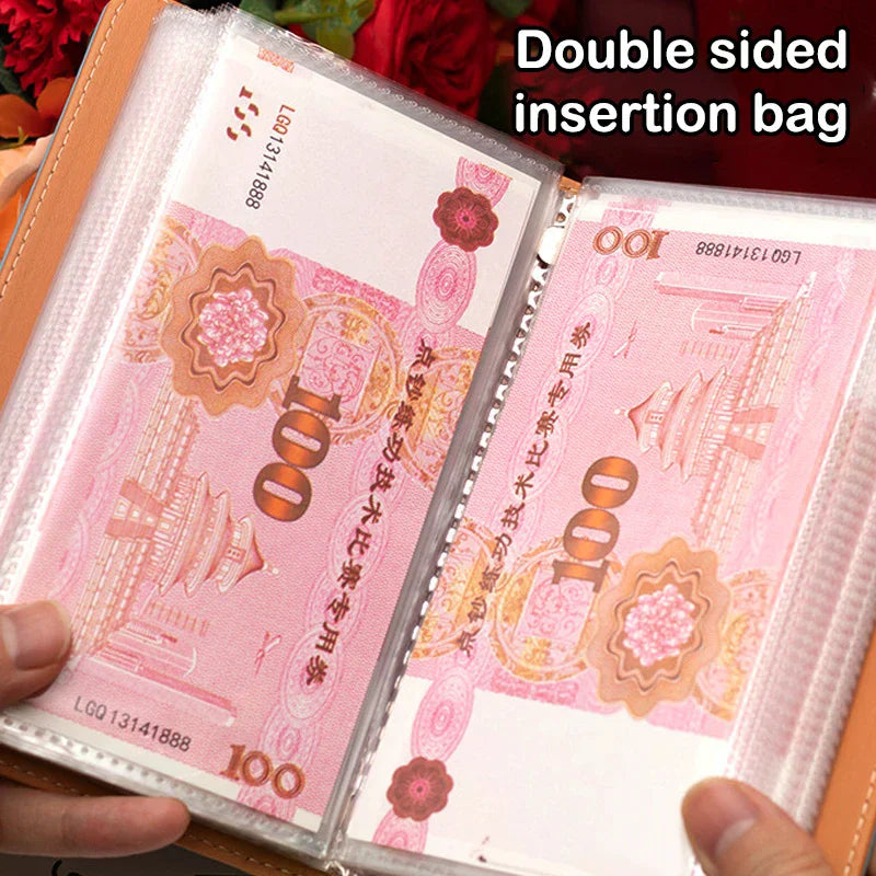 Banknote Storage Book Made Of PU Material, Can Hold 100 Banknotes, With Banknote Photos, Stamps, Bank Card Storage Book Qme