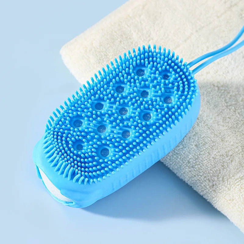 Silicone Shower Sponge Brush Wall Mounted Soap Bubble Bath Brush Double-Sided Massage Cleansing Brush Exfoliating Shower Sponge Qme blue 1pcs China Mainland