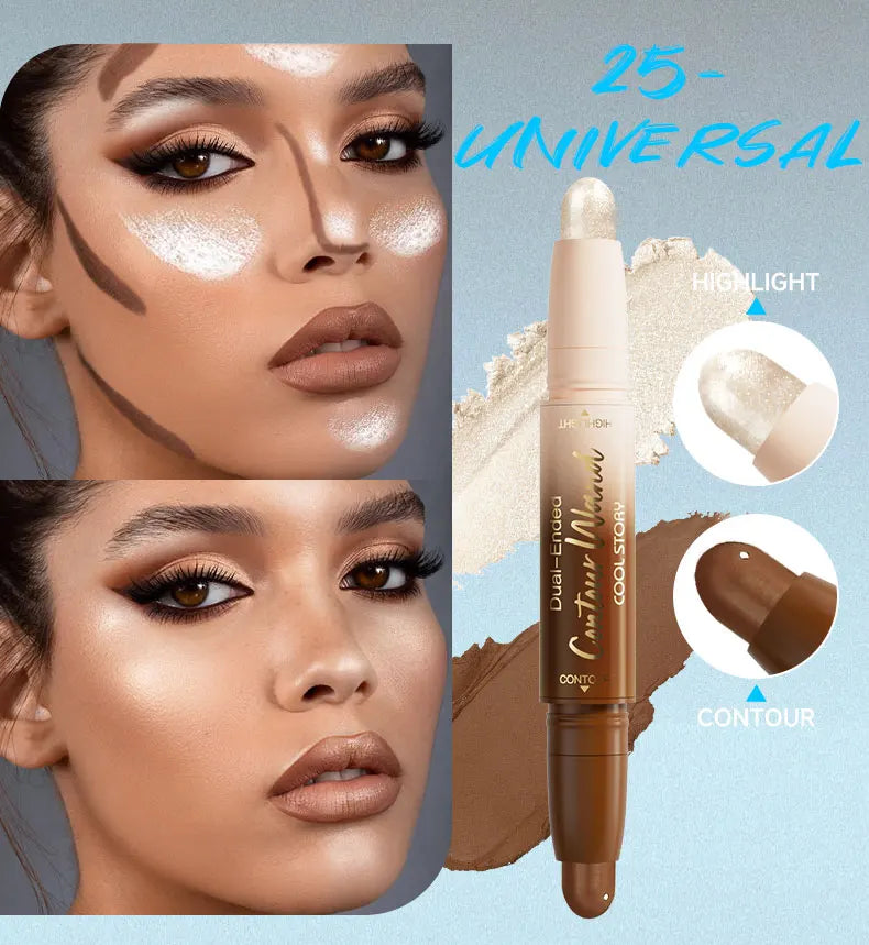 Dual-Ended Contour Highlight Stick Face Sculpting Matte Bronzers Shimmer Three-dimensional Natural V-face Makeup Nose Shadow Qme 25-Universal