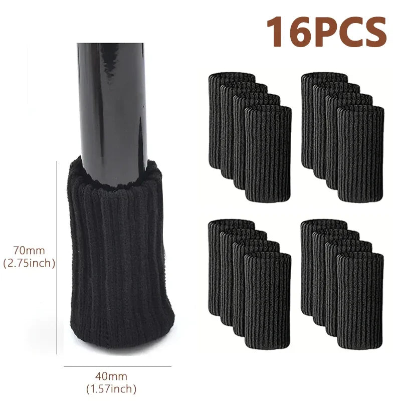 16PCS Knitted Chair Leg Silent Protection Cover Door Handle Wear Resistant Anti Slip Floor Scratch Protection Furniture Foot Mat Qme Black-16pcs