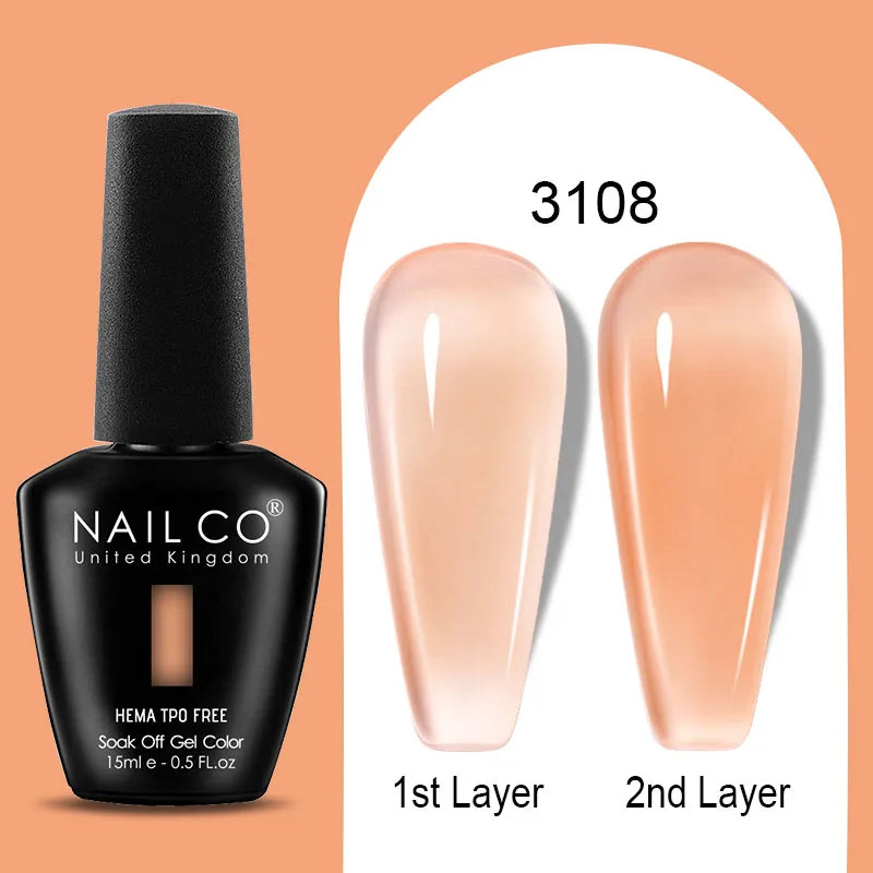 Nailco Jelly Gel Nail Polish Transparent Varnishes 44 Colors Red Pink