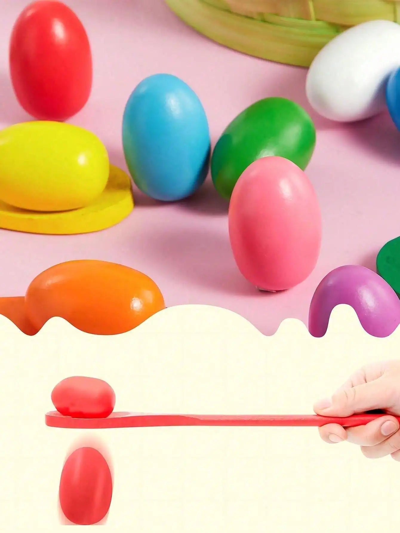 Egg Spoon Racing Game Wooden Balance Relay Race Easter Hunt Qme