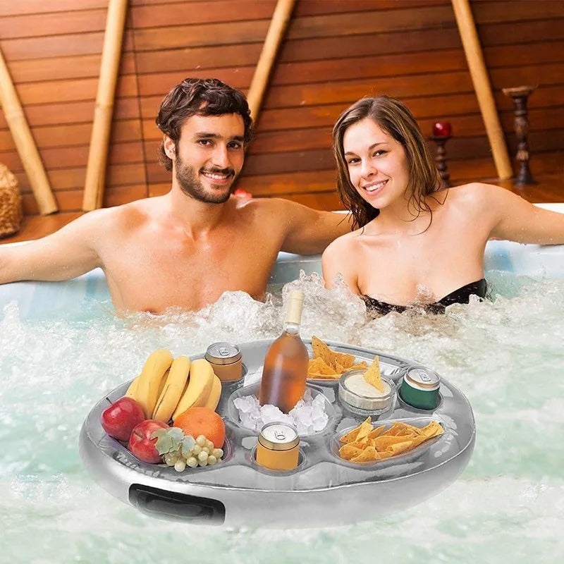 Waterproof Inflatable Pool Drink Tray Floating PVC Cooler Rack Holds Qme