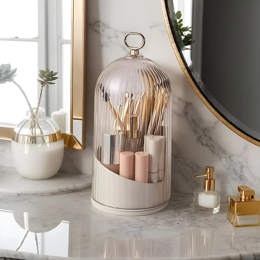 Concealed Toothbrush Holder Dustproof Lipstick Storage Box Rotating 3-Slot Bathroom Toothbrush Holders with Sliding Lid Qme