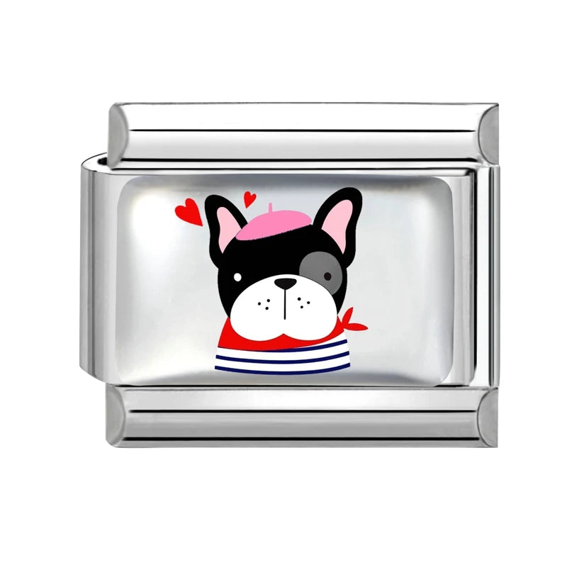 Fashion Pink Heart Dogs Cats Colorful Pets Animals Italian Charm Fit 9mm Stainless Steel Women Fashion Bracelet DIY Jewelry Gift Qme S 26
