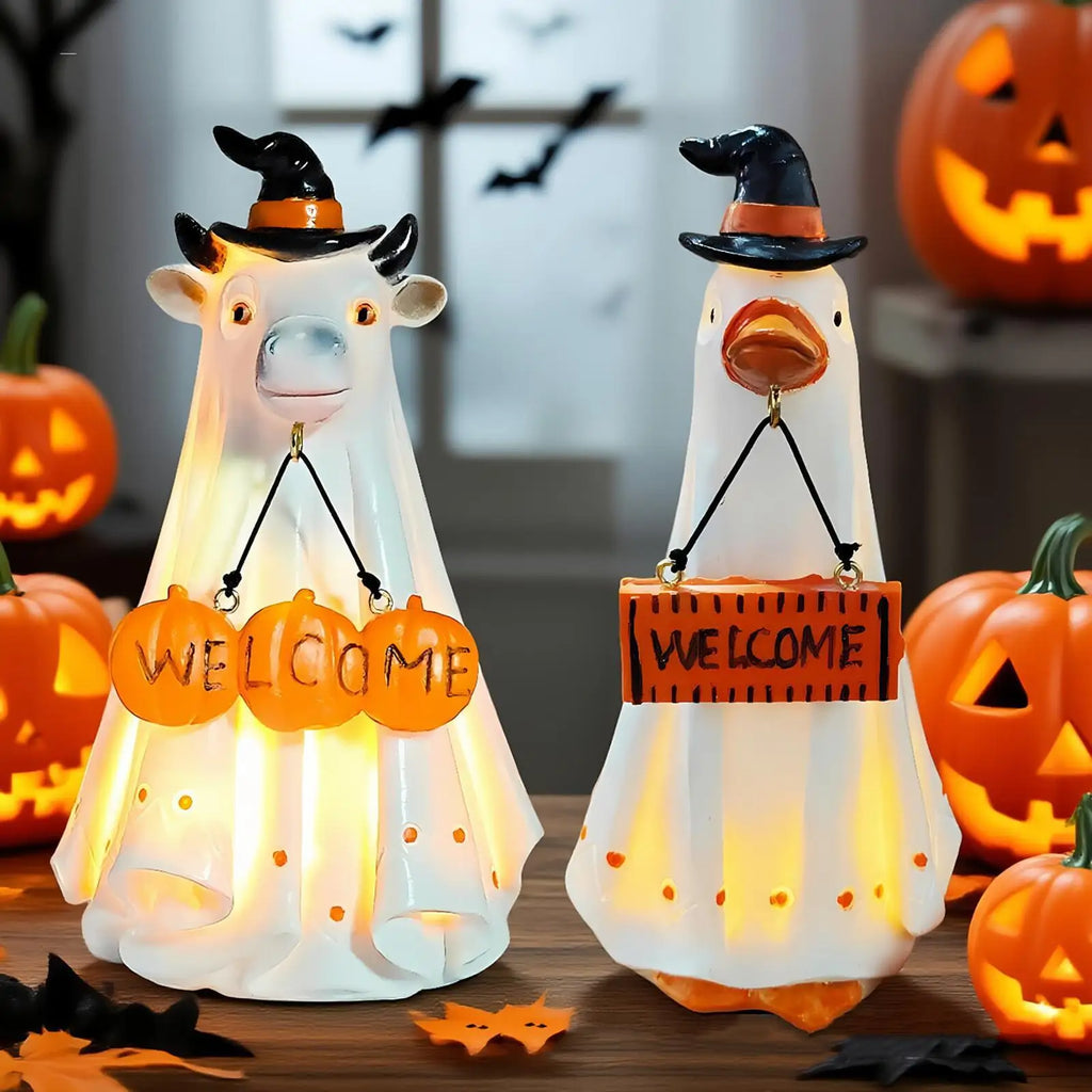 Halloween Figurines Spooky Resin Ghost Animal Statue Decorations Qme