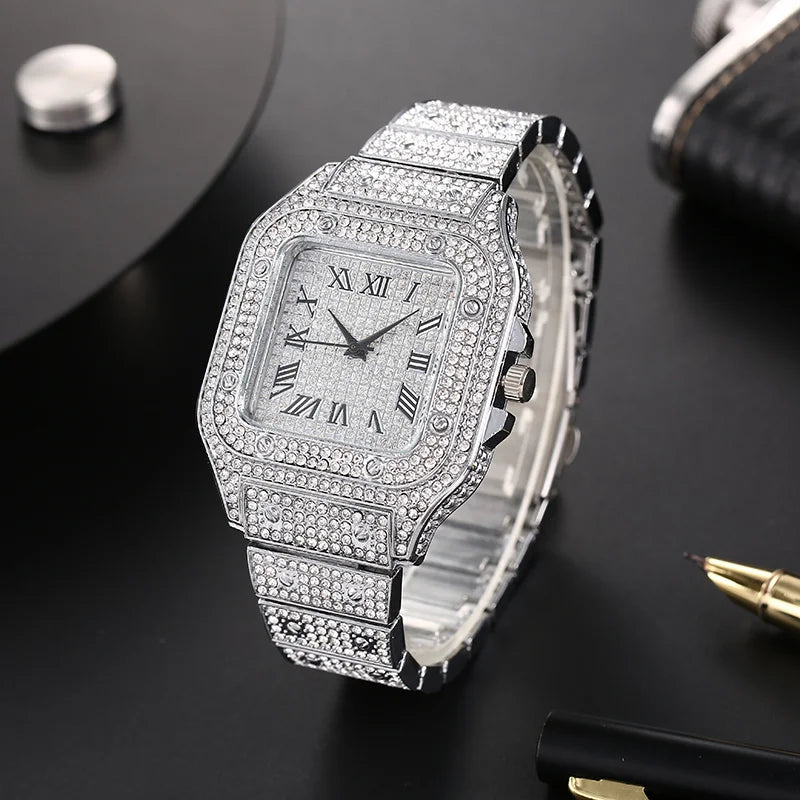 Men's Fashion Elegant High-End Analog Zinc Alloy Watch With Rhinestones Qme