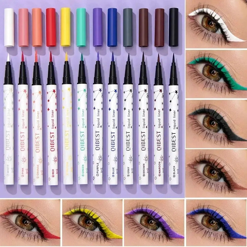 QIBEST Eyeliner Liquid Waterproof Matte Liquid Eyeliner Pen Long Lasting Green Yellow Purple Blue White Eye Liner Pens Cosmetics Qme