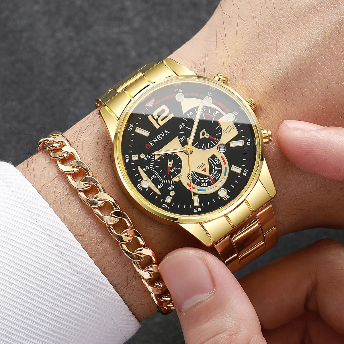 4 pieces/set of men's fashionable business watches, casual quartz watches with calendar and jewelry set, men's watches Qme
