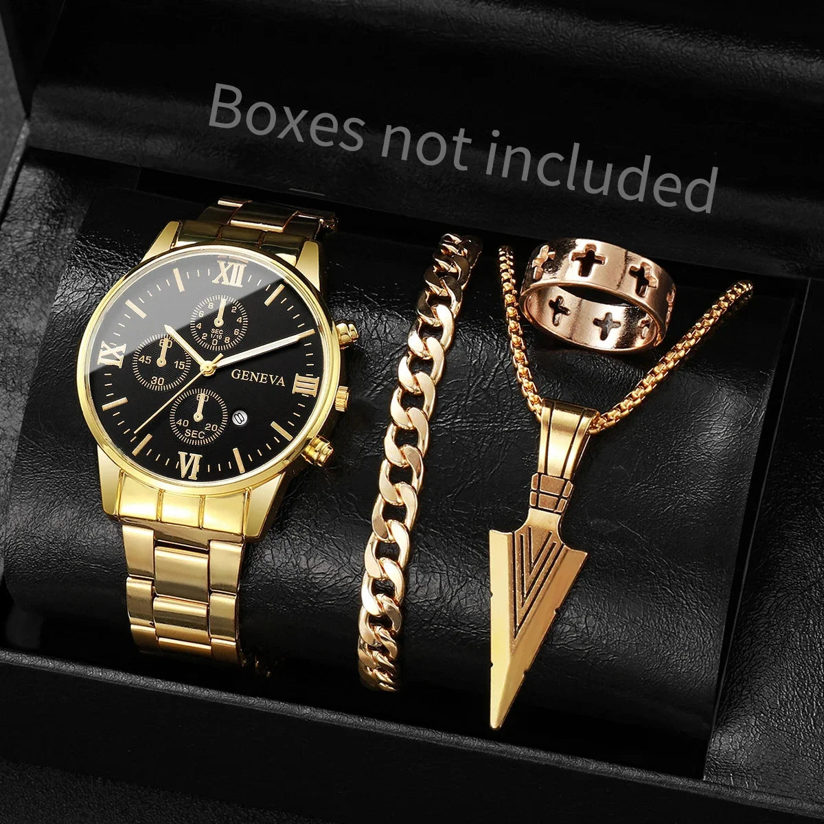 4pcs/set luxury male business watches fashion calendar watch roma dial quartz wristwatch set jewelry watch hombre (without box Qme 1