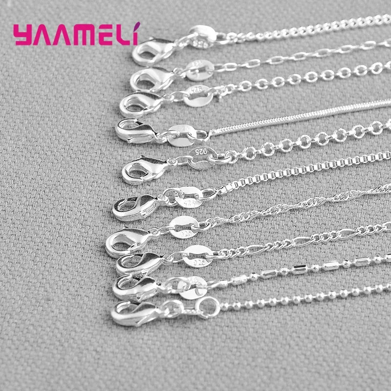 5PCS Solid 925 Sterling Silver Stamp Jewelry Chains Necklace with Lobster Clasps fit Men Women Pendant 18 Designs 16-30 Inch Qme