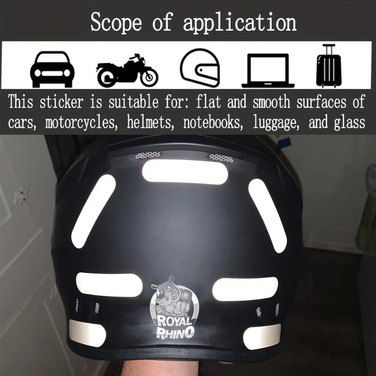 Black Helmet Warning Reflective Stickers Night Safety Driving Accessories Fluorescent Decorative Sticker Bicycle Moto Car Decal Qme