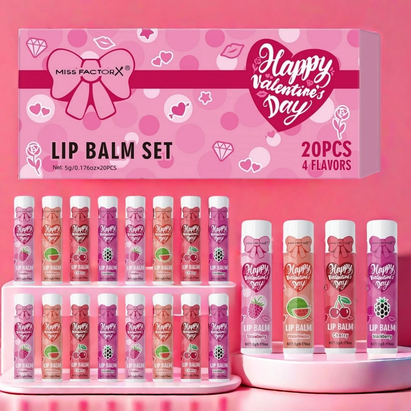 20PCS/Box Luxury Gift Set Lip Balm Set Hydrating and Glossy For Dry Lips Valentine's Day Gifts Women's Qme