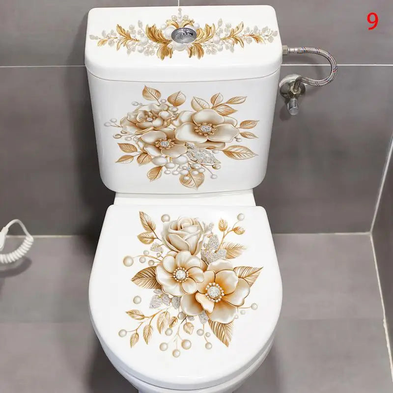 Waterproof Sticker Toilet Cover Bathroom Wall Flower Butterfly Qme 9